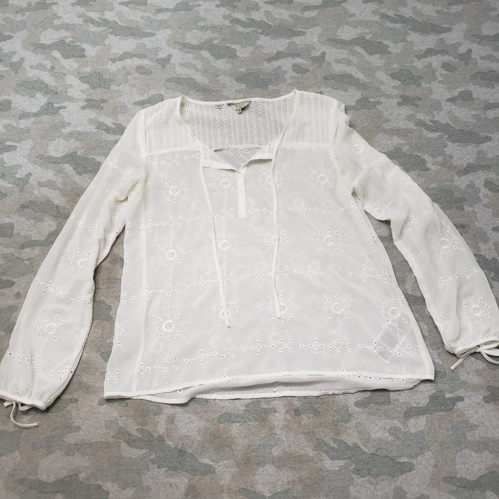 Guess‎ Top Womens Medium White Pullover Eyelet Lace Boho